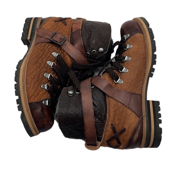 Free People Breakwater Tan Brown Leather Shearling Hiker Boots Women's Sz 38 / 7 - Picture 6 of 10